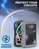 Surge protector 30 amp with lightning illustration about protecting circuits from power surges.