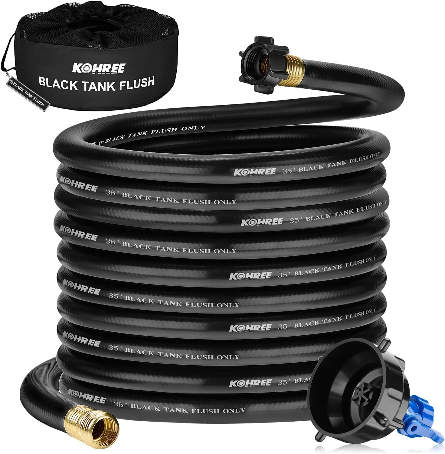 kohree black flush water hose with rinser cap 35 ft