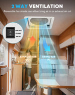 Blue manual RV exhaust fan with adjustable airflow control for comfortable ventilation.