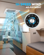 Blue manual RV roof exhaust fan with a compact design for RV roof ventilation. 