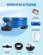 Collapsible heated RV hose designed to save storage space in compact RV compartments. 