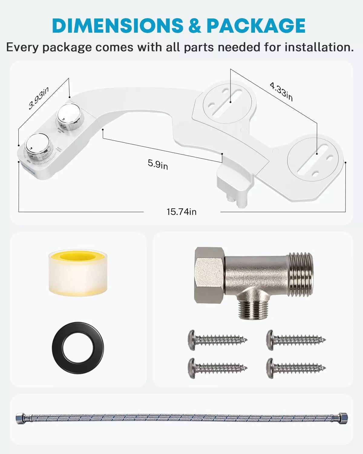 Complete RV bidet kit with hoses and T-adapter