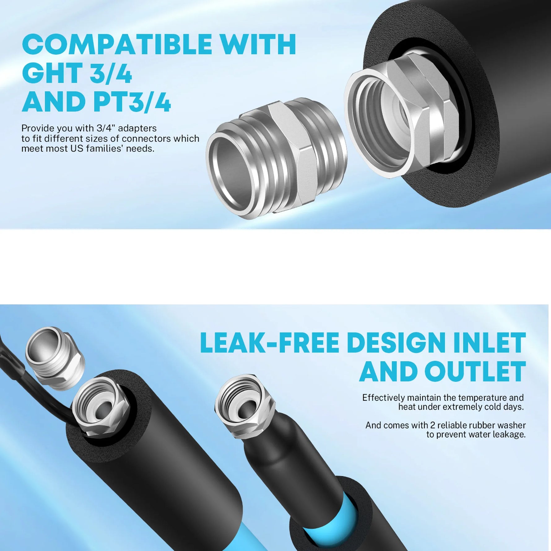 Upgraded PVC heated RV water hose with flexible construction for travel trailers, fifth wheels, and motorhomes