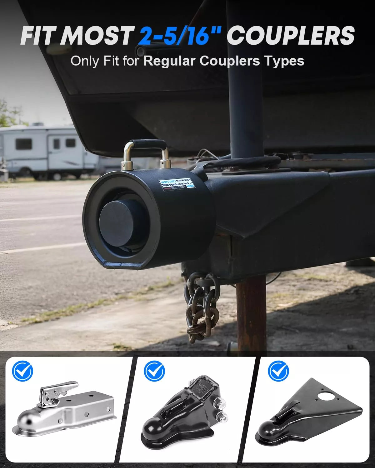 Heavy duty keyless kohree hitch lock for most 2-5/16" couplers