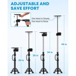 Set of adjustable rv slide out support stands with measurements and usage instructions