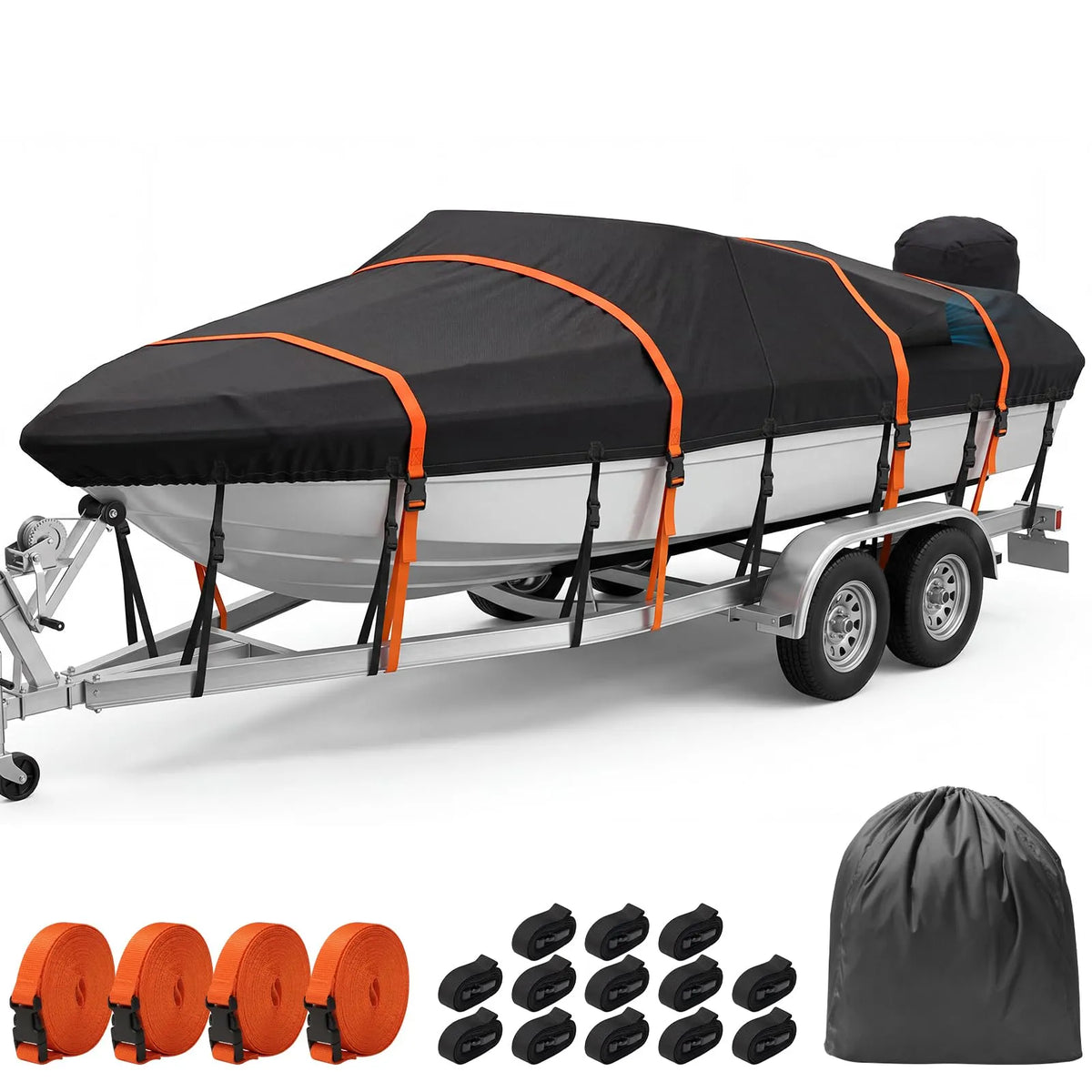 Kohree 1200D waterproof boat cover for 16-24 ft boats with beam widths up to 102 inches.