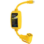 Kohree 15 Amp to 50 Amp RV adapter with 8000-joule surge protection and circuit analyzer, yellow housing