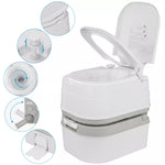 Portable toilet with open lid showing internal components