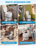 Portable toilet used in various scenarios including long-distance travel, music festivals, construction sites, and for patients and seniors.