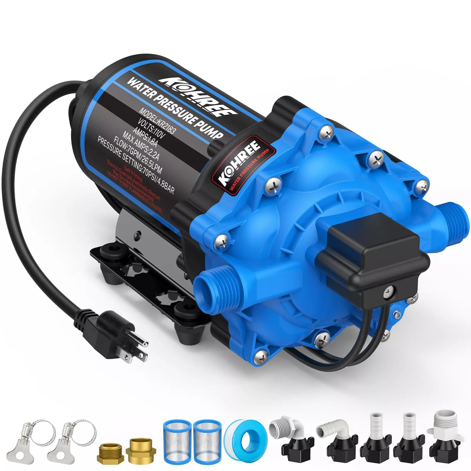 Blue and black water pressure pump with accessories 