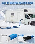 Heated RV water hose with LED power indicator for convenient heating-status checks. 