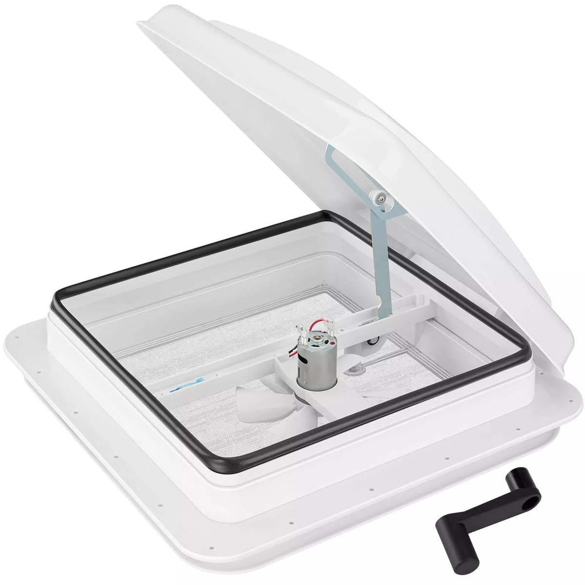 White vent cover with a motor and lever