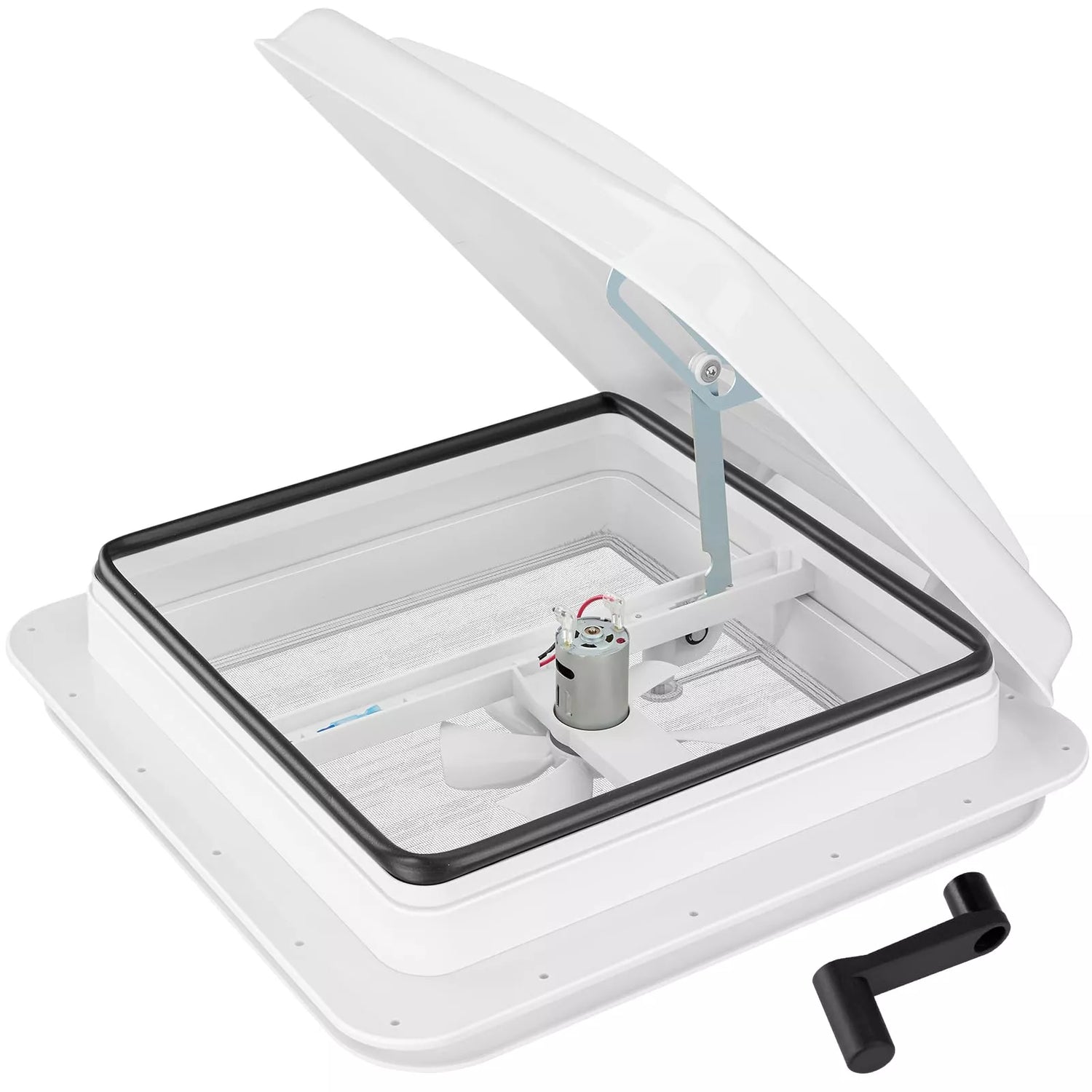White vent cover with a motor and lever