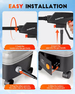 Step-by-step guide on how to install an Axientro power washer with clear instructions and arrows.