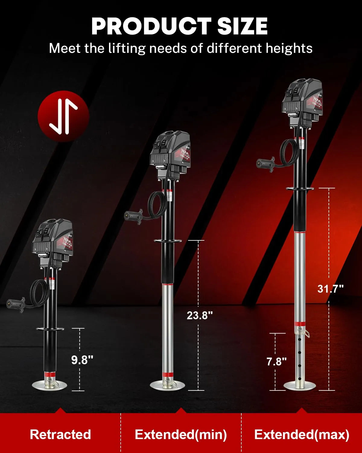 Product size of power tongue jack 7 way trailer plug 