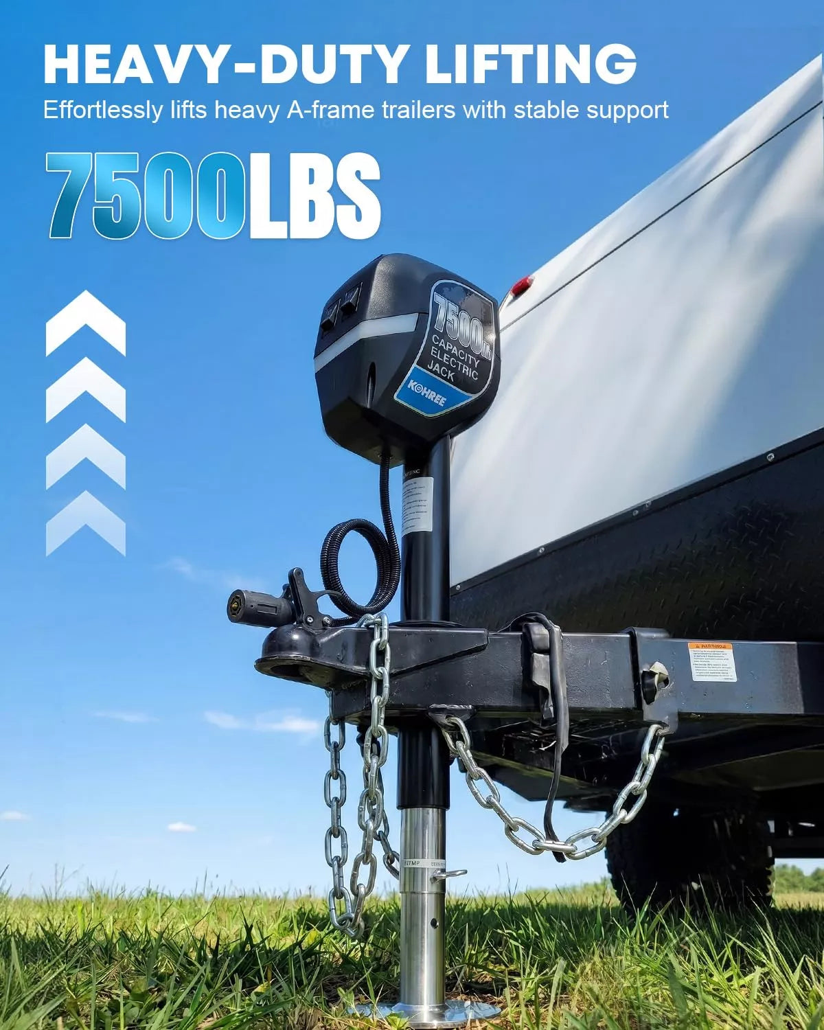 Heavy-duty lifting mechanism for A-frame trailers with 7500 lbs capacity 