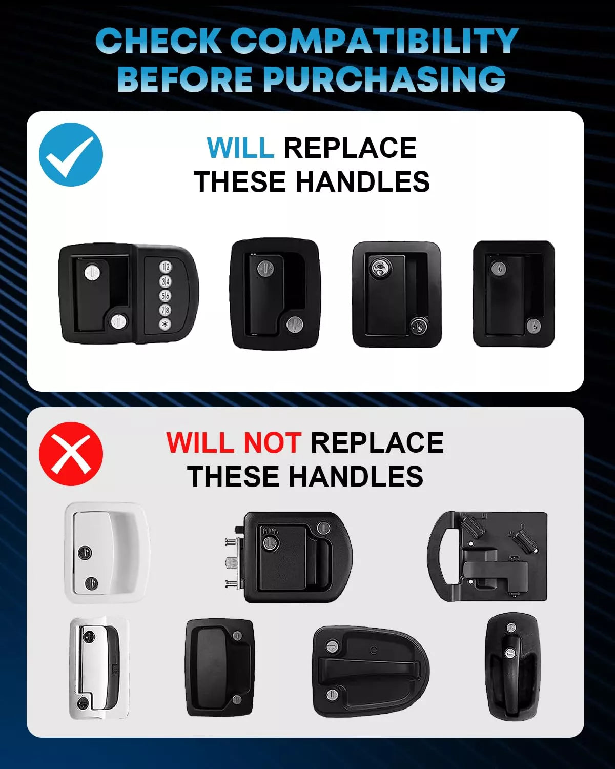 Compatibility chart for door handles 