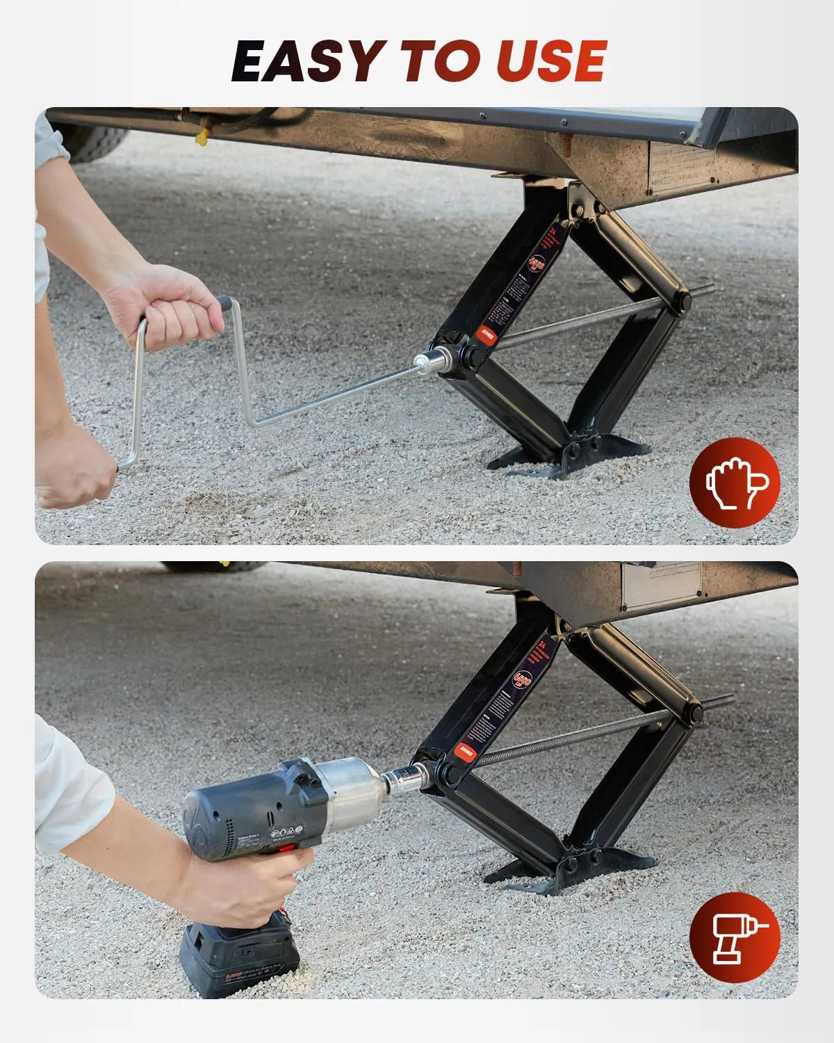 Easy to use rv stabilizer scissor jacks with crank handle