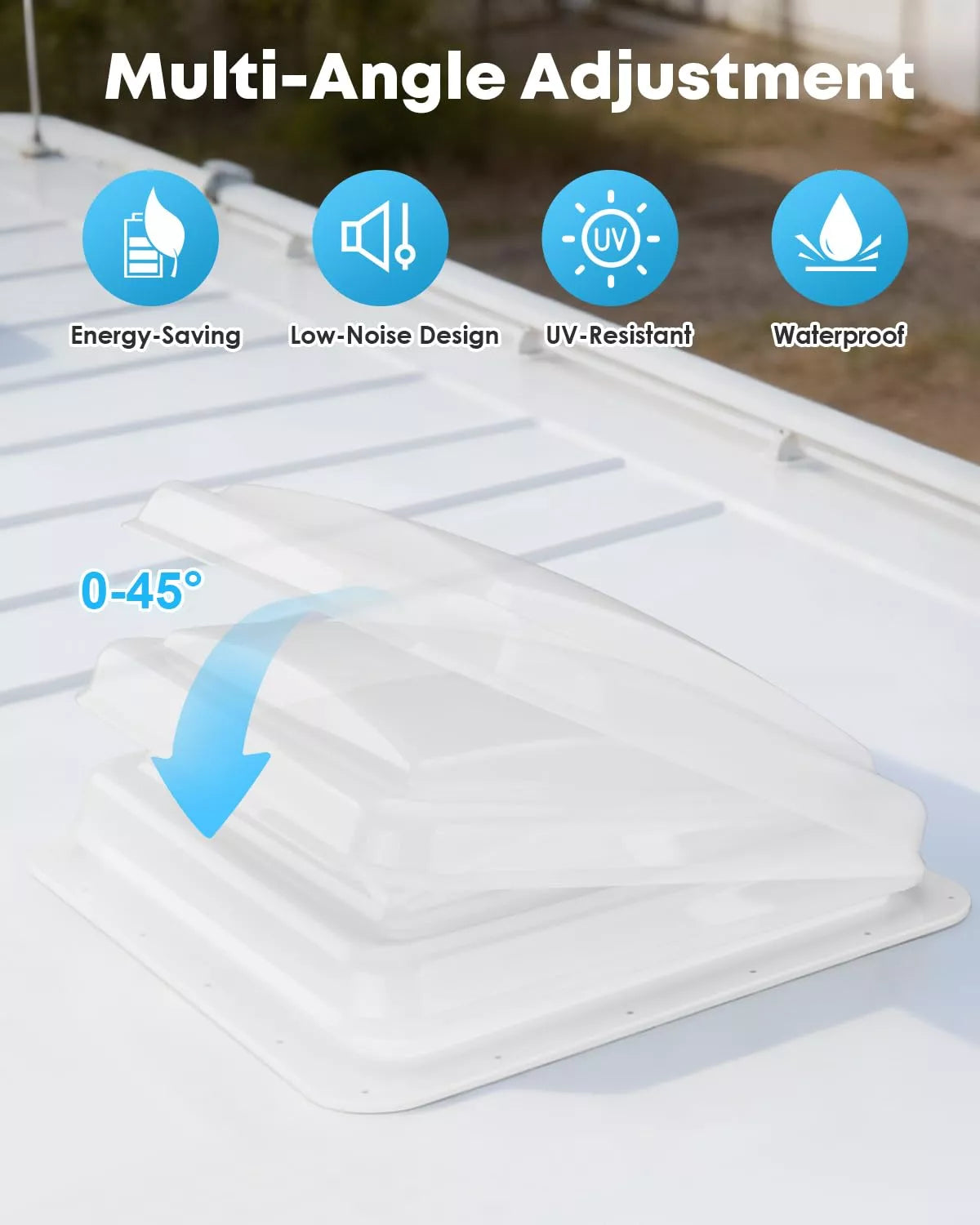 Roof vent with energy-saving, low-noise design, UV-resistance, and waterproofing.