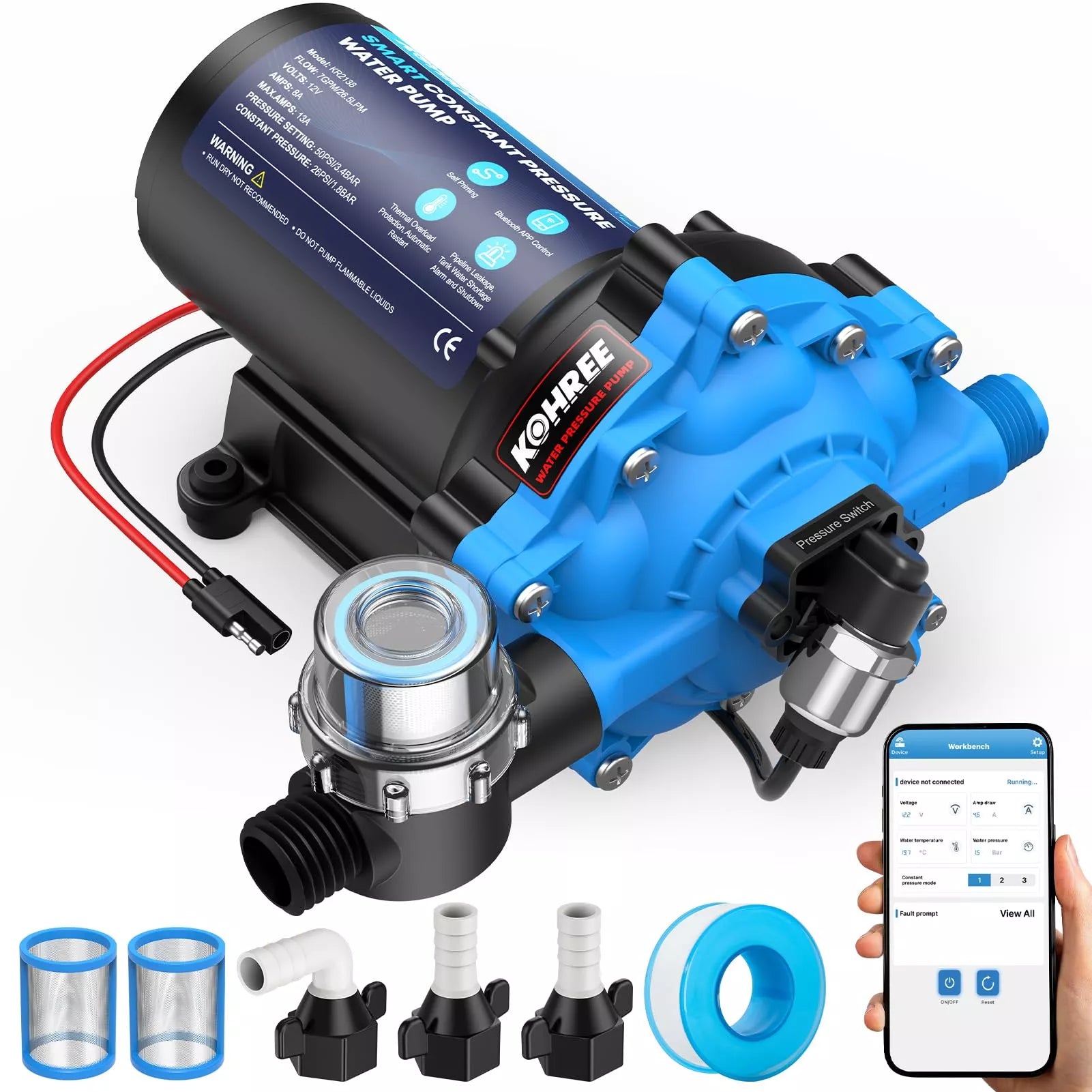 Kohree water pump with accessories and smartphone app