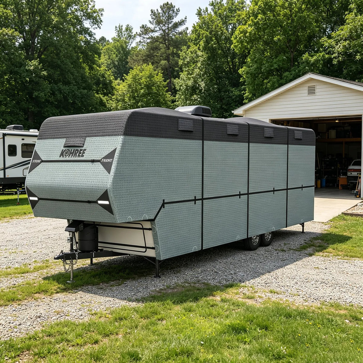 7-layer fifth wheel RV cover helps shield the RV exterior from sun exposure