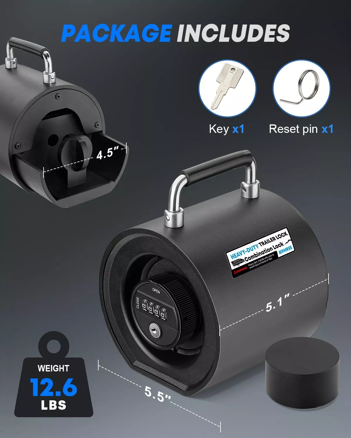 Kohree keyless trailer hitch ball lock pakage content