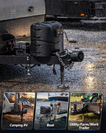 Black hitch receiver with chain on a trailer