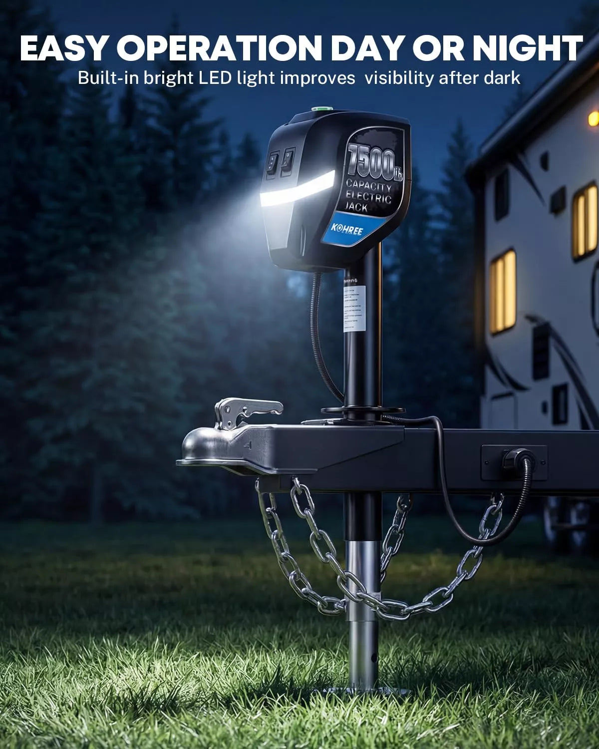 Trailer tongue jack 7 way trailer plug built in bright led light 