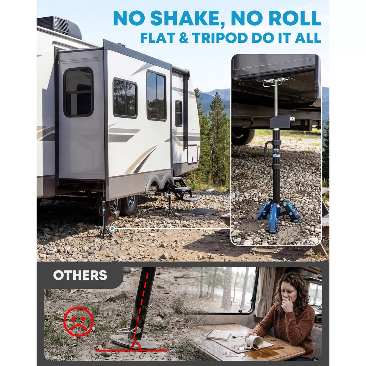 No shake no roll flat tripod jack stankds 7500 lbs