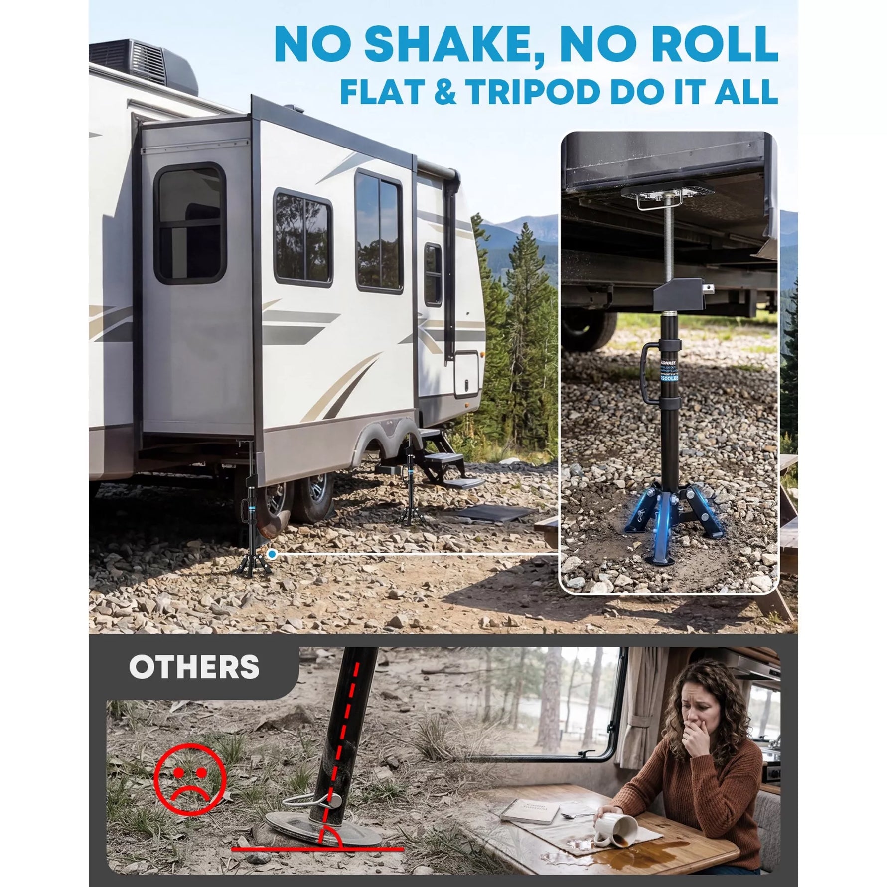 No shake no roll flat tripod jack stankds 7500 lbs