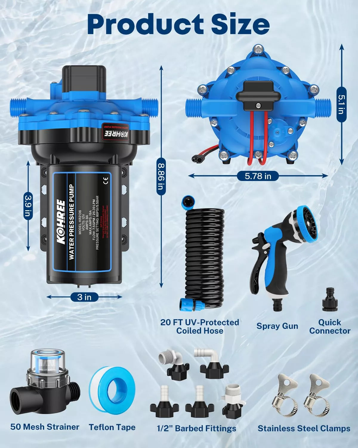 Kohree 7 gpm washdown pump kit size