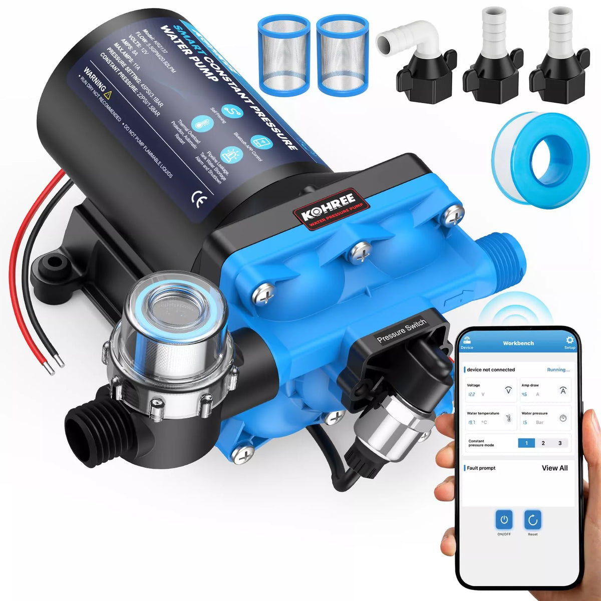Kohree 5.5 gpm water pump system with accessories and smartphone app