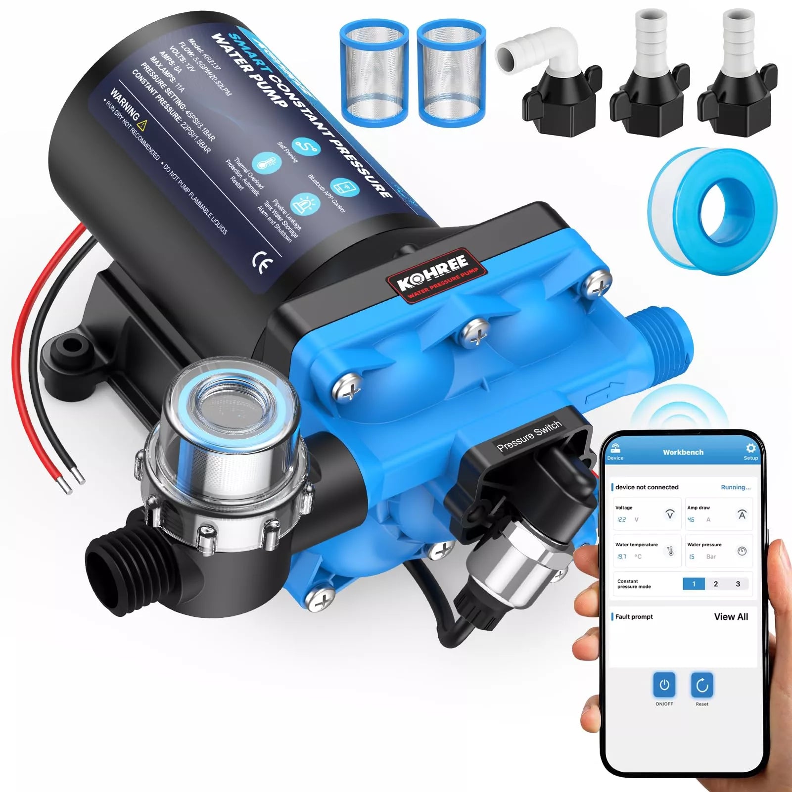 Kohree 5.5 gpm water pump system with accessories and smartphone app