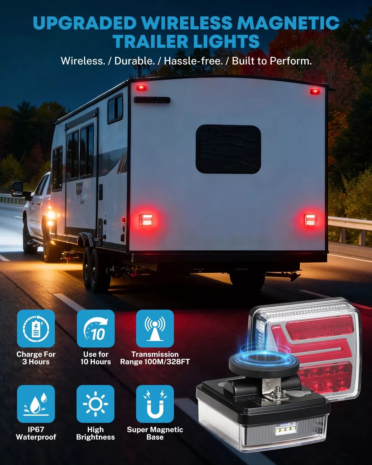 Upgraded wireless magnetic trailer lights